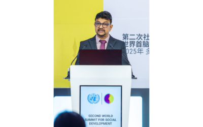 Deputy Minister of Labour Mahinda Jayasinghe addresses the United Nation’s  Second World Summit for Social Development in Doha