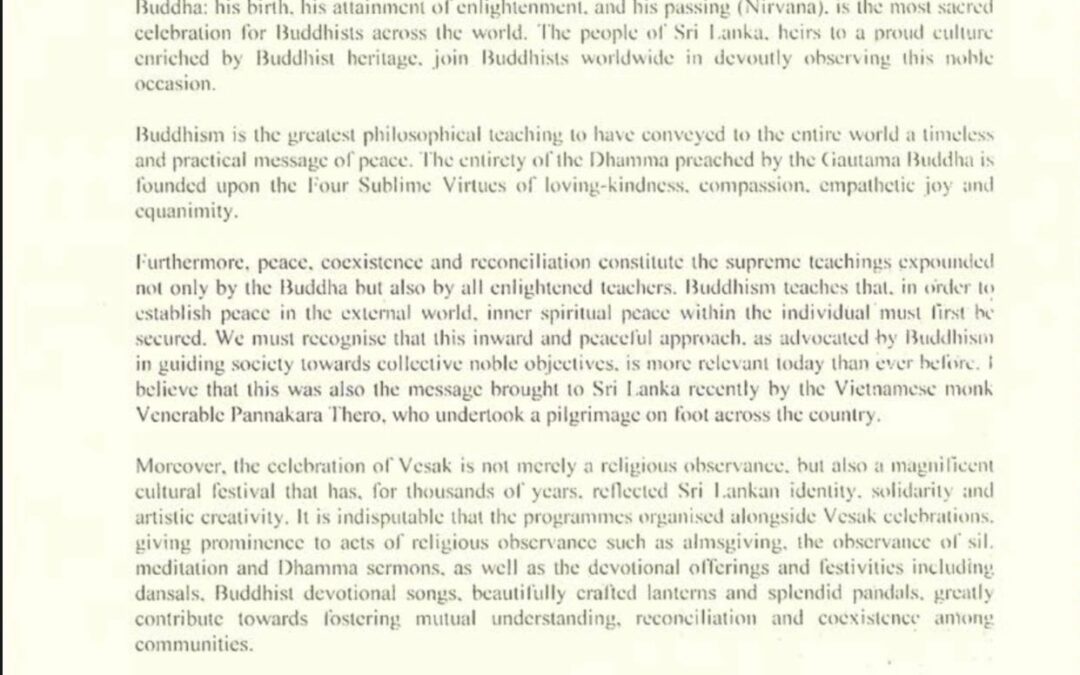 Vesak Day Messages