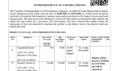 Tender Notice – Lanka Mineral Sands Limited Sale of Heavy Mineral Sands