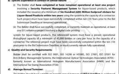 Procurement Notice – Excise Department of Sri Lanka Procurement of Supply, Implementation & Operation of a Security Features Management System (SFSFMS) for Liquor-Based Products for Excise Department of Sri Lanka IFB No.: ED/AC