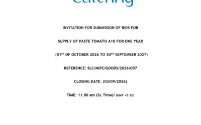 Invitation for Bids (IFB) – Sri Lankan Ltd Supply of Paste Tomato A10 for One Year (01 October 2026 to 30 September 2027) Procurement Reference: SLC/MIPC/GOODS/2026/007